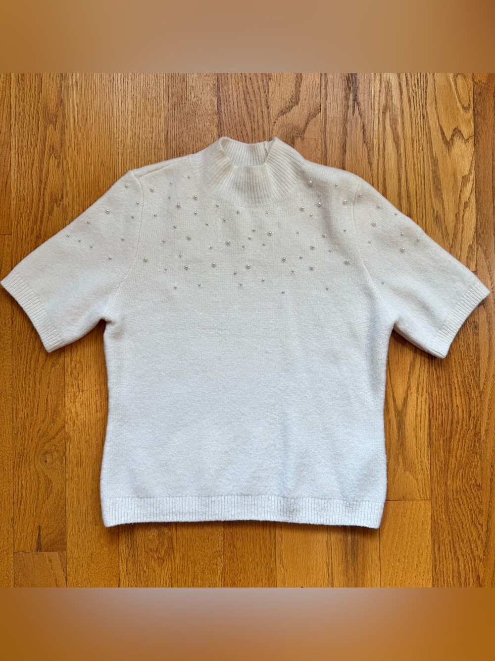 Abercrombie & Fitch Cream Mock Neck Pearl-Embellished Sweater